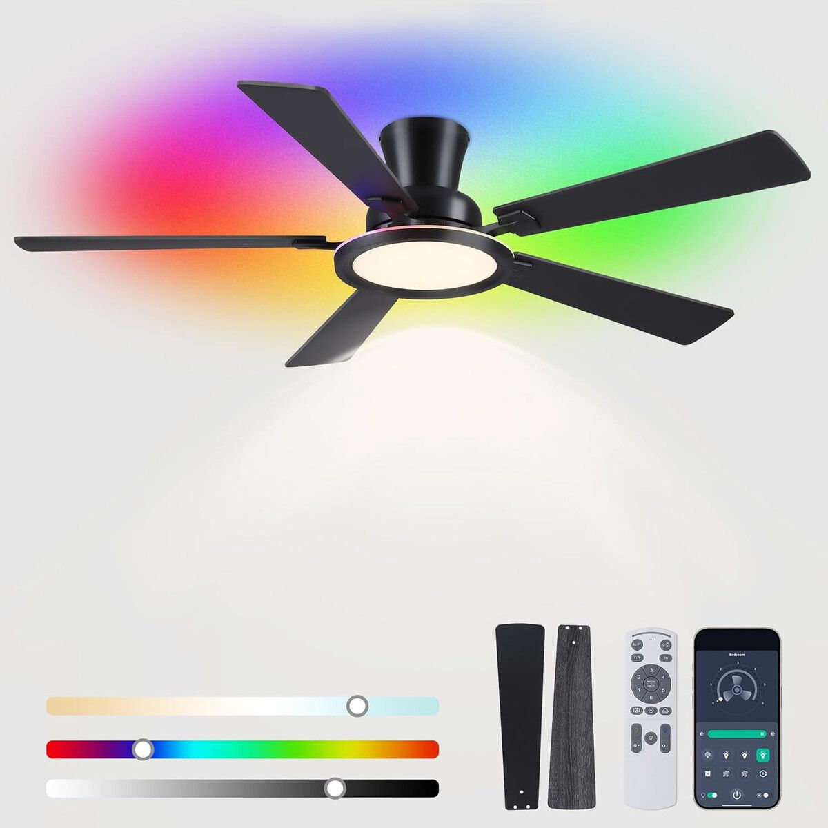 GENERICO - Ventilador de Techo Ayaoty 52 Luz RGB Aspas Reversibles