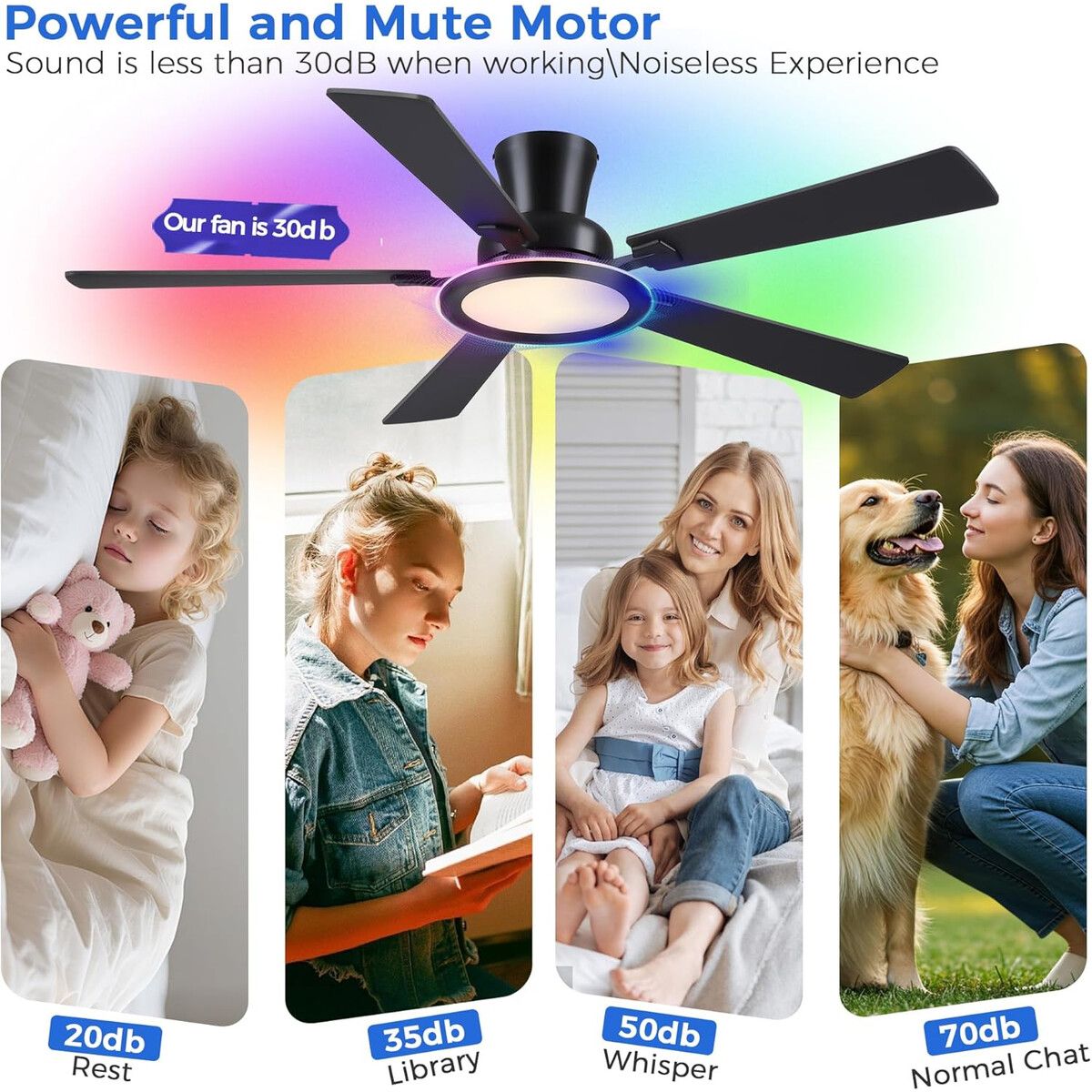 GENERICO - Ventilador de Techo Ayaoty 52 Luz RGB Aspas Reversibles