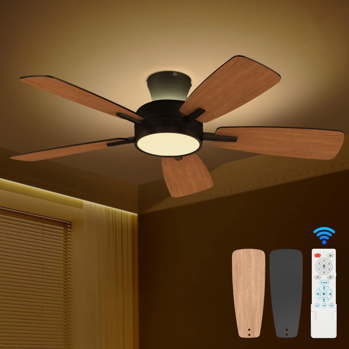 GENERICO - Ventilador de Techo TALLOYA 46 Pulgadas Bajo Perfil Luz LED Control Remoto