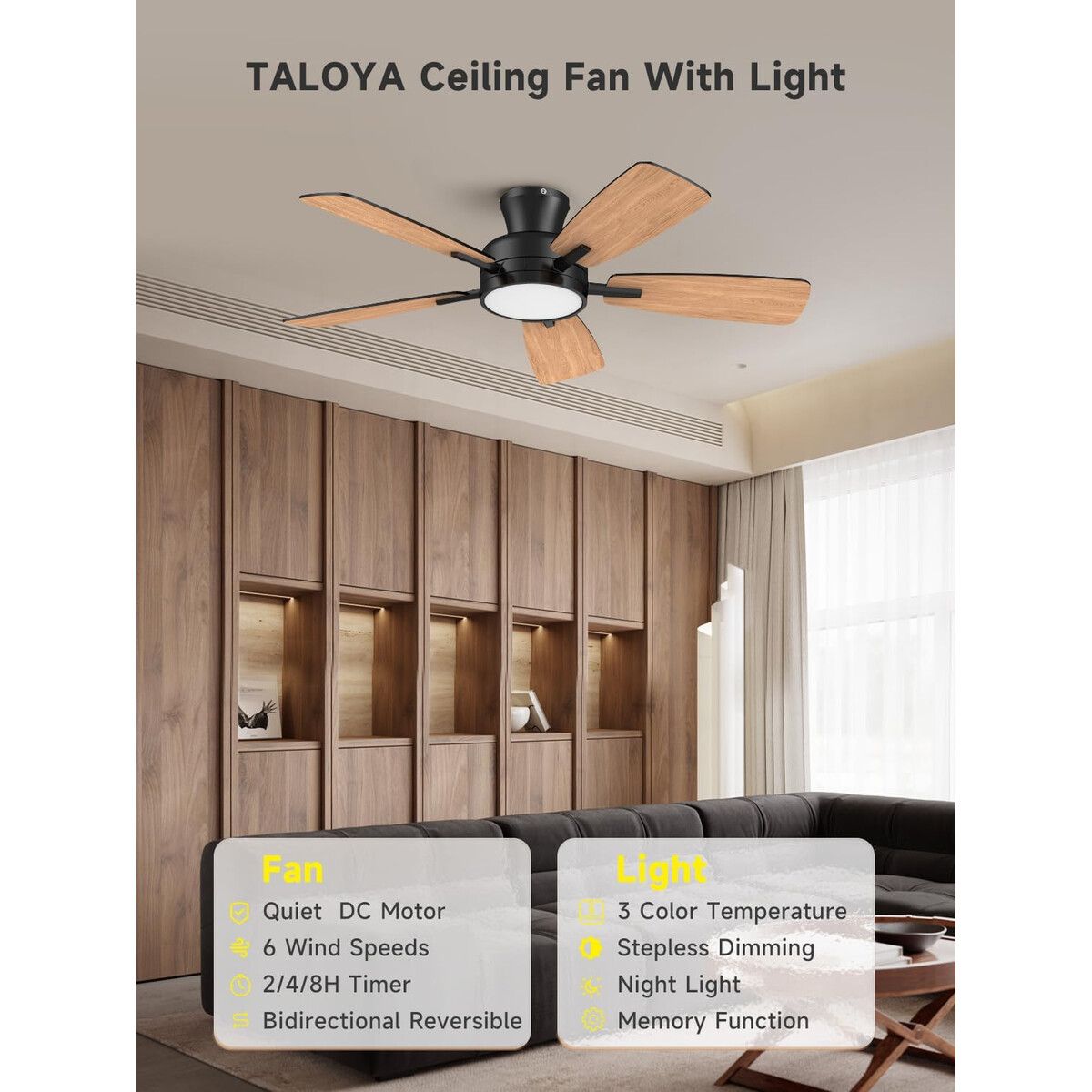 GENERICO - Ventilador de Techo TALLOYA 46 Pulgadas Bajo Perfil Luz LED Control Remoto