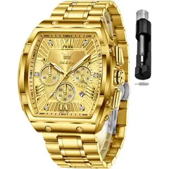 GENERICO - Reloj OLEVS Cronógrafo Analógico Dorado Cuadrado para Hombre
