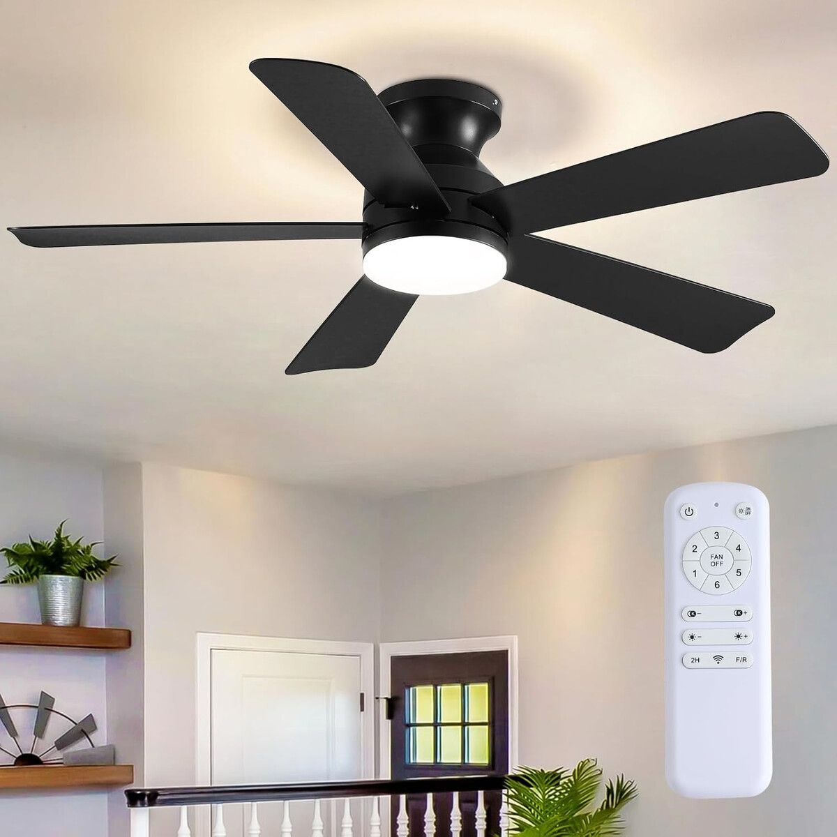 GENERICO - Ventilador de Techo BYKISTOK 46 pulg Negro Motor DC Luz LED
