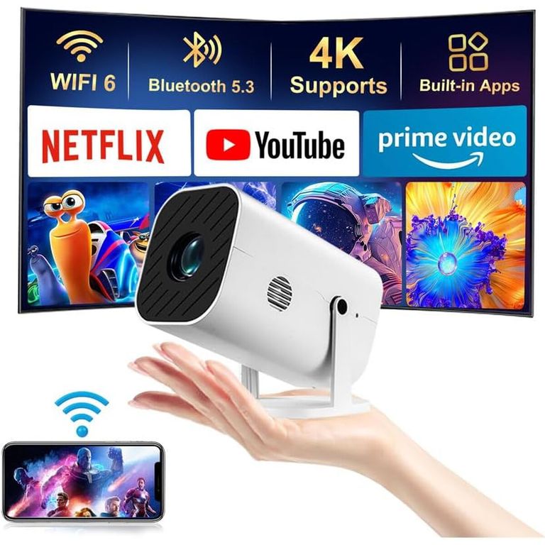 GENERICO Mini Proyector YGSKK 1080P 300 Lúmenes WiFi 6 Bluetooth 5.3