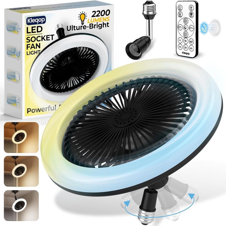 GENERICO Ventilador de Techo con Luz LED Kleqop 2200LM E27 Control Remoto