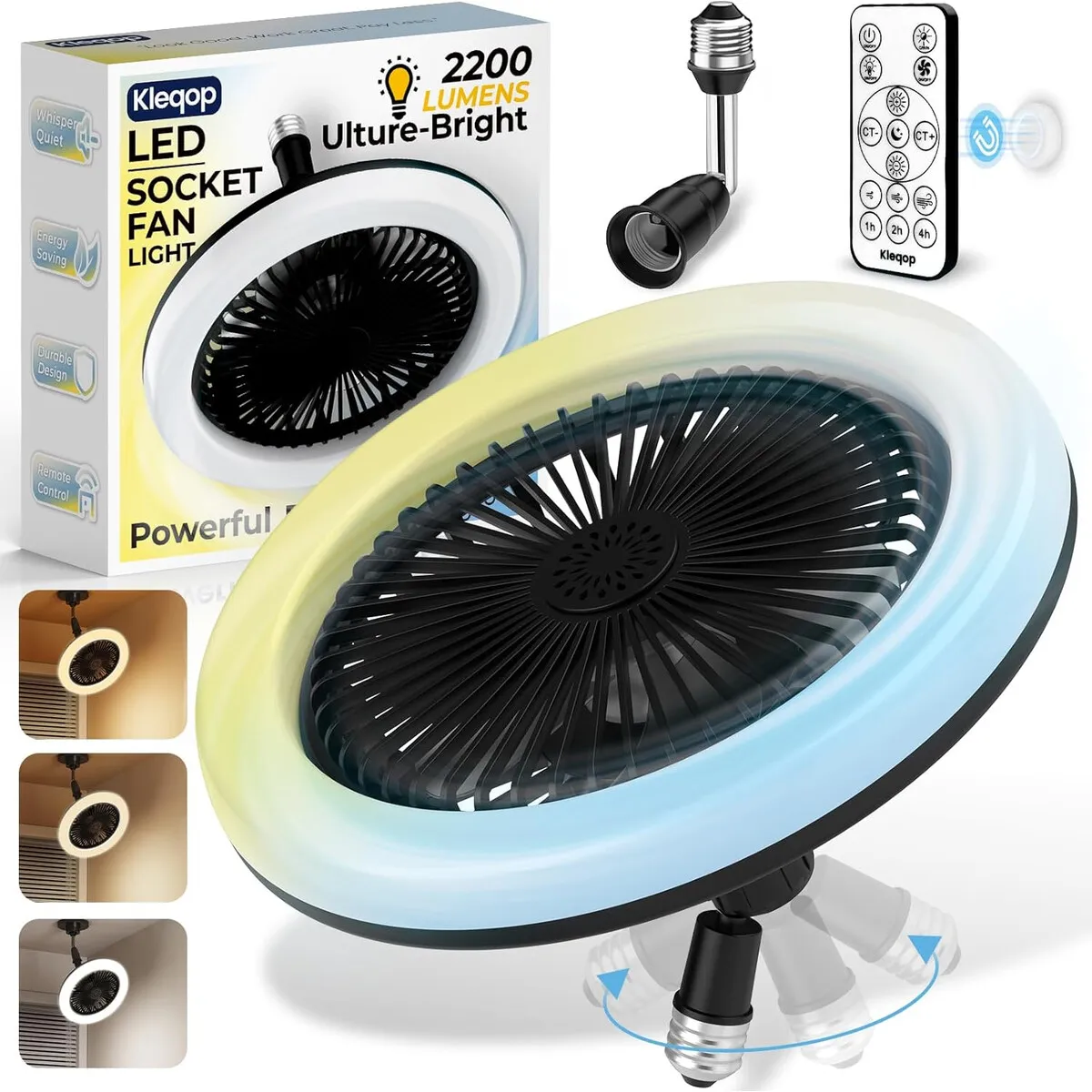 GENERICO - Ventilador de Techo con Luz LED Kleqop 2200LM E27 Control Remoto