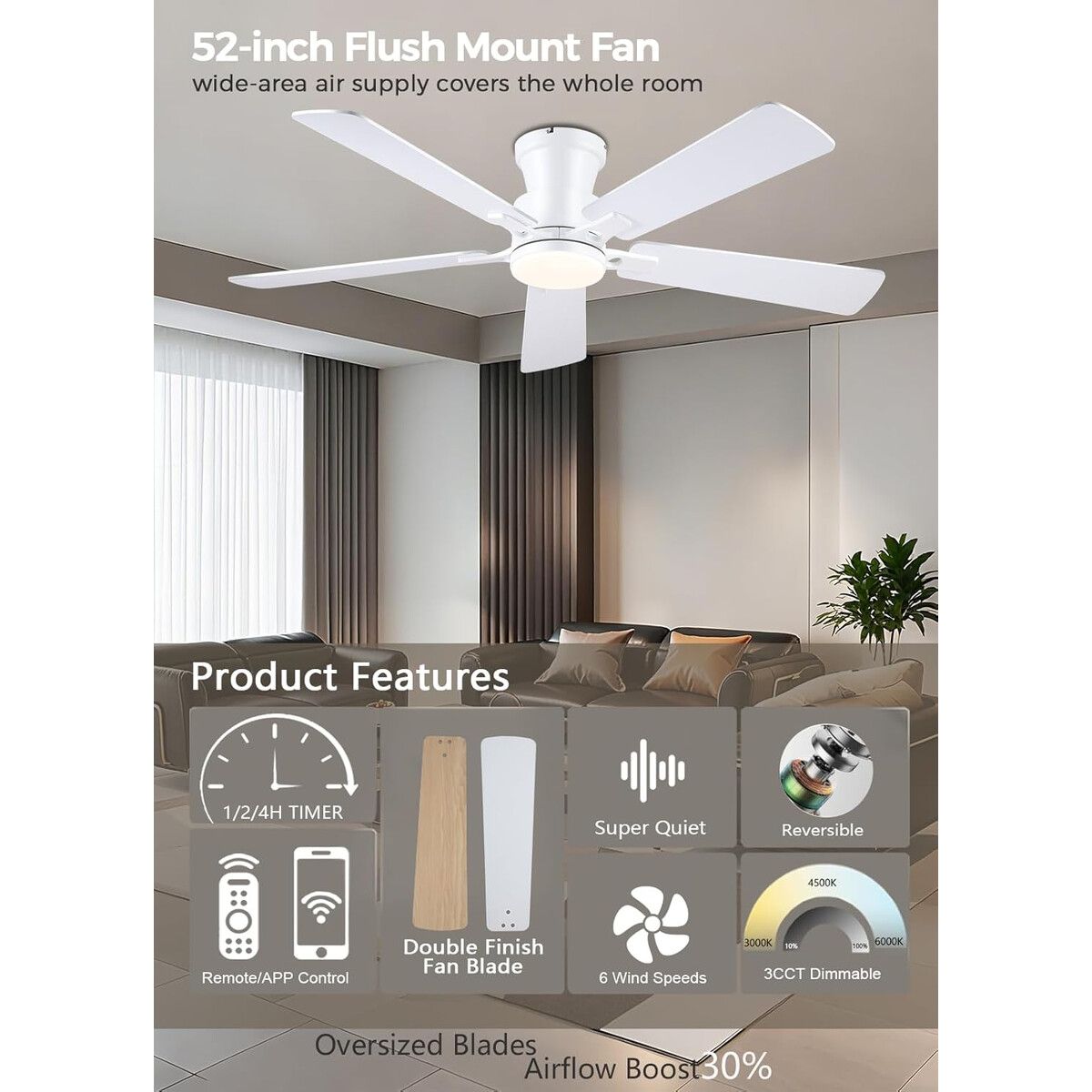GENERICO - Ventilador de Techo JSAITEE JL10 52 Pulg LED Control Remoto