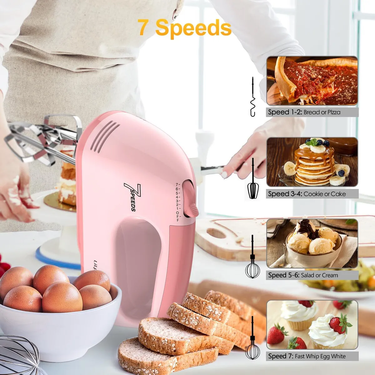 GENERICO - Batidora de Mano LILPARTNER 7 Velocidades Acero Inox Rosa