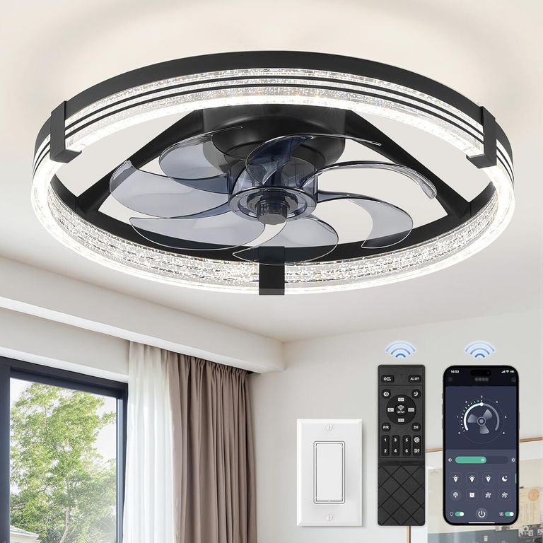 GENERICO Ventilador de Techo ZMISHIBO Bajo Perfil 17in LED 6 Velocidades DC