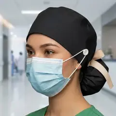 MARINA COLORINA - Gorro clínico con botón e interior de satin color Negro