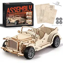 PUZZLE - 3D Madera Auto Vintage MOCBURIKU 65 Piezas Función Pullback