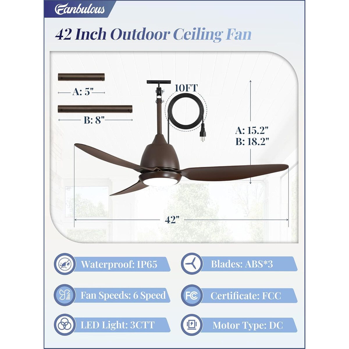 GENERICO - Ventilador de Techo Fanbulous 42 Pulgadas con Luz Exterior IP65