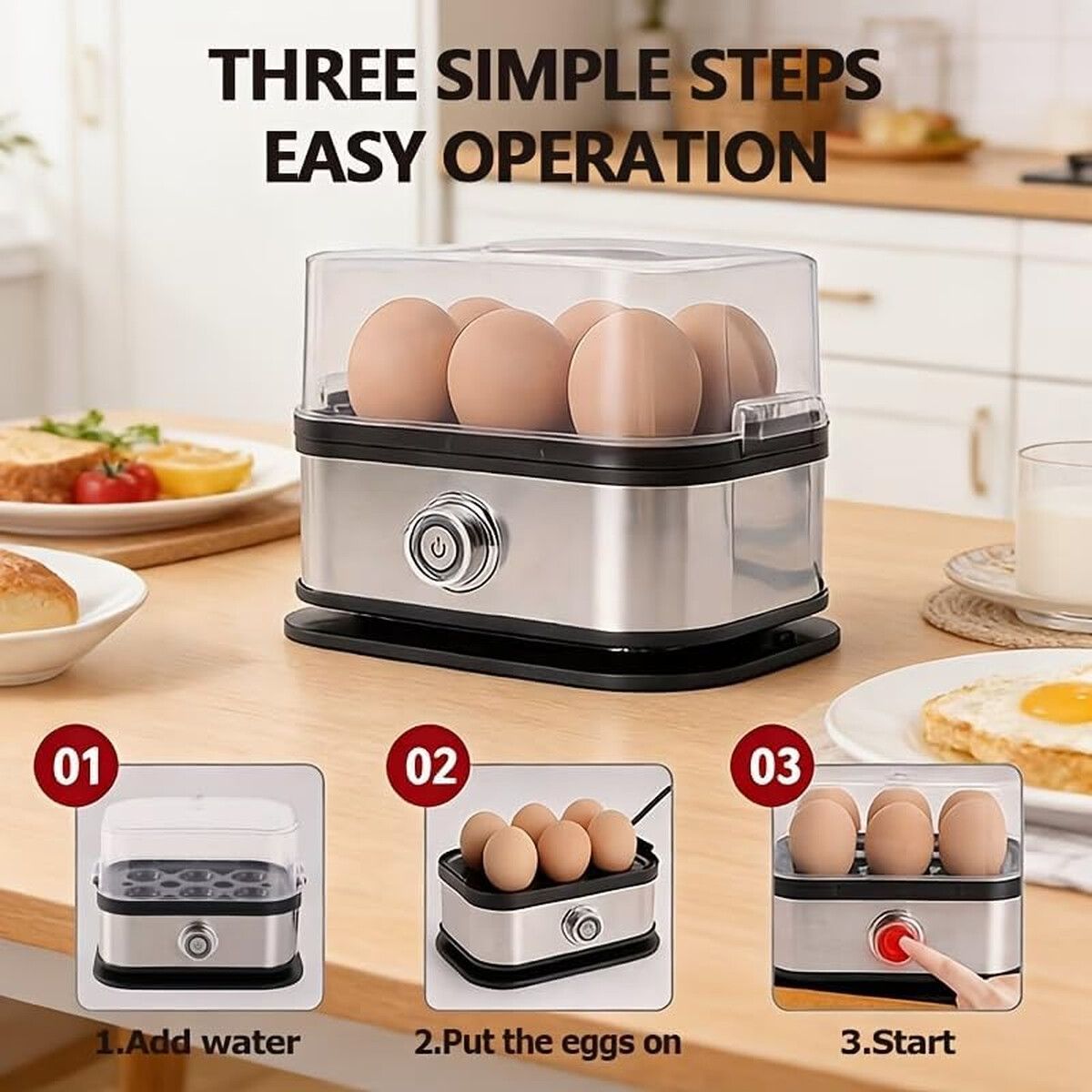 GENERICO - Cocinador Eléctrico de Huevos MoonFlame 6 Huevos Rápido Vapor