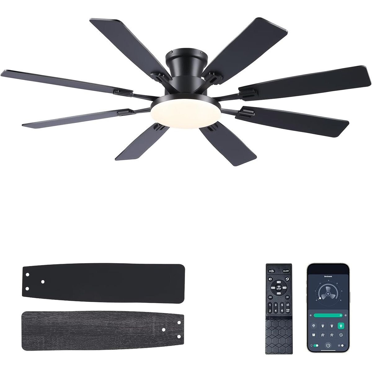 GENERICO - Ventilador de techo JSAITEE 60 pulgadas con luz LED y control remoto