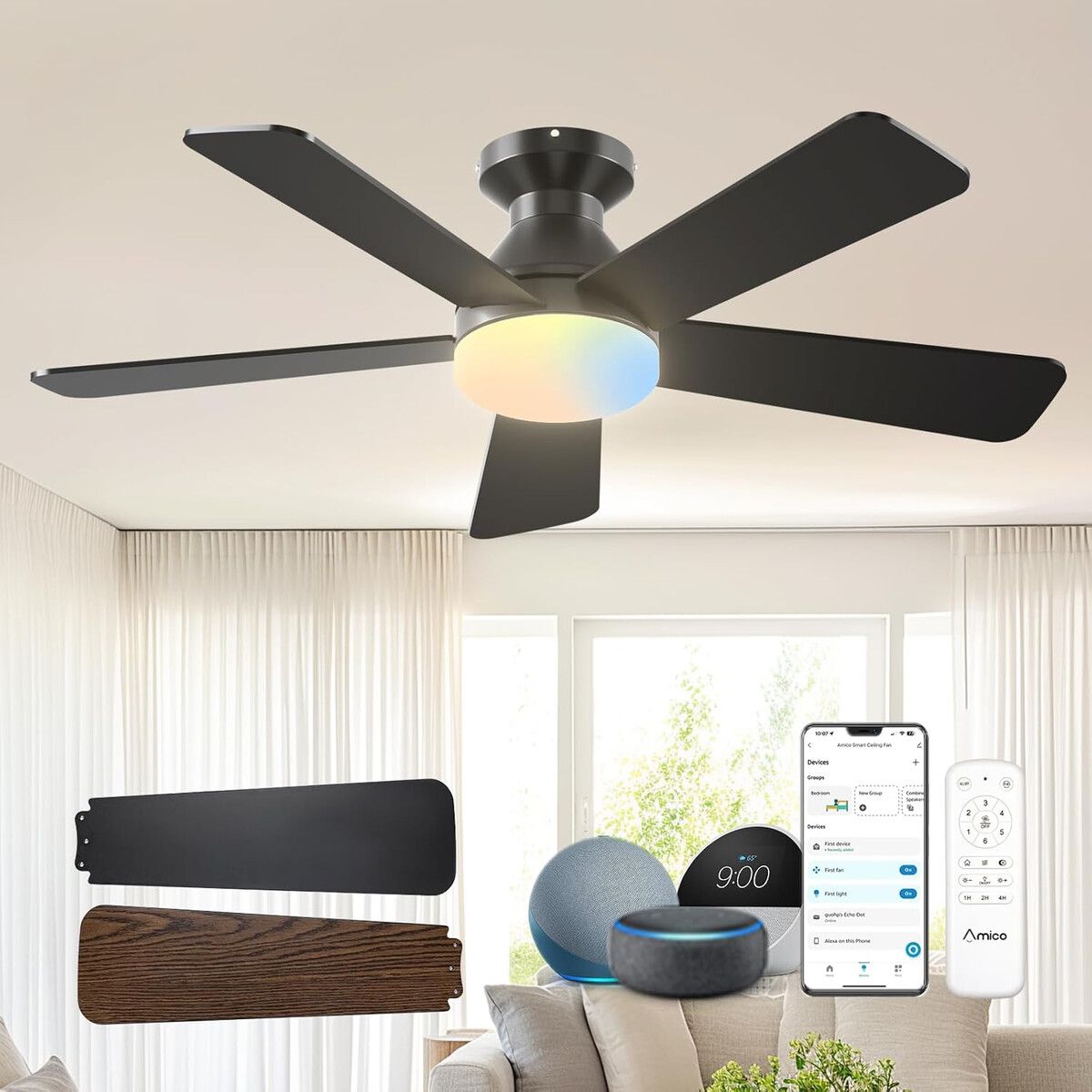 GENERICO - Ventilador de Techo Amico 42 Smart Bajo Perfil con Luz
