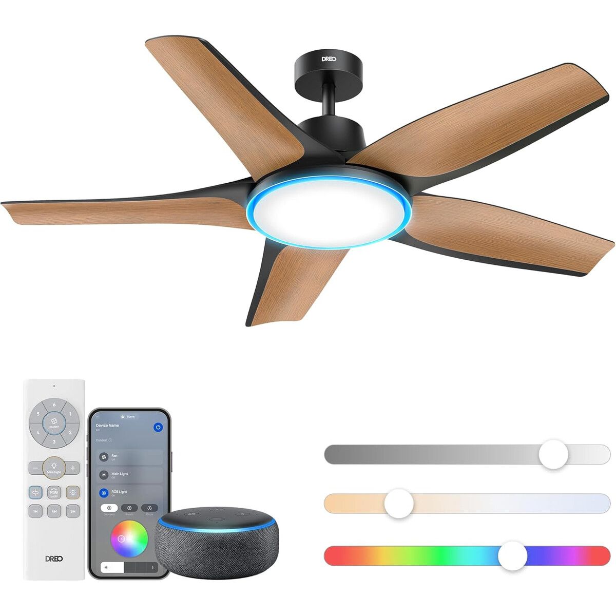 GENERICO - Ventilador de techo inteligente DREO 52 pulg con luz LED RGB