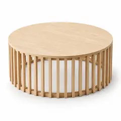 GENERICO - Mesa de Centro Redonda de Madera Natural con Diseño de Listones Estilo Japandi