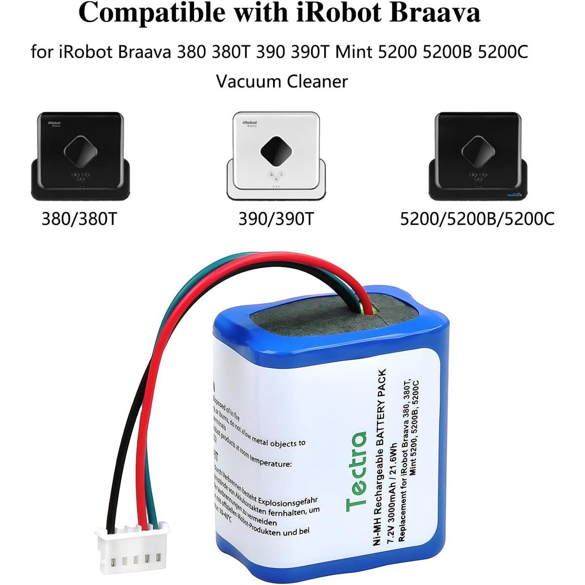 GENERICO - Batería Recargable Tectra 7.2V 3000mAh NiMH para iRobot