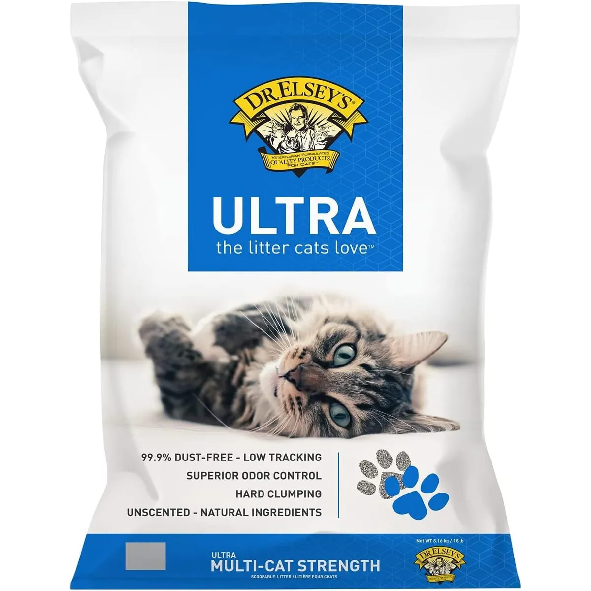 ARENA - Arena para Gatos Dr. Elseys Ultra Sin Aroma 8,16 kg Arcilla Aglomerante