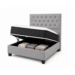 VITELIO - Cama Baul con Respaldo + Colchon Cama Completa 1.5 Plaza y media Gris claro
