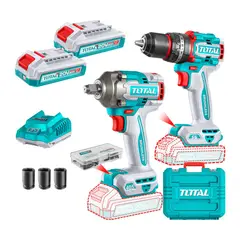 TOTAL TOOLS - Kit Combo 20V Taladro Percutor 66Nm + Llave Impacto 405Nm TOTAL