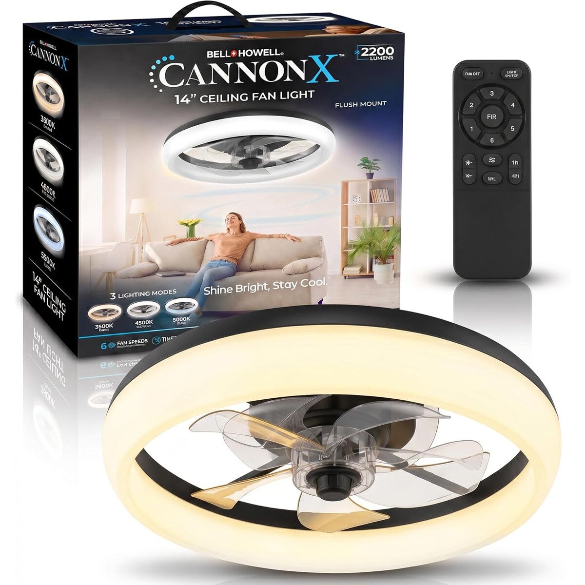 GENERICO - Ventilador de Techo CannonX 19 Bajo Perfil 2200 Lumen