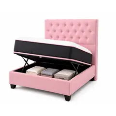 VITELIO - Cama Baul con Respaldo + Colchon Cama Completa 1.5 Plaza y media ROSA