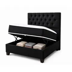 VITELIO - Cama Baul con Respaldo + Colchon Cama Completa 1.5 Plaza y media Negra