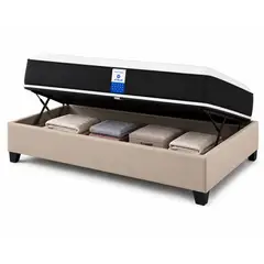 VITELIO - Cama Baul con Respaldo + Colchon Cama Completa 1.5 Plaza y media crudo