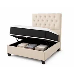 VITELIO - Cama Baul con Respaldo + Colchon Cama Completa 1.5 Plaza y media Crudo