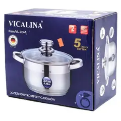 undefined - Olla Acero Inoxidable 4.8 L Tapa Vidrio 22 cm Inducción Vicalina