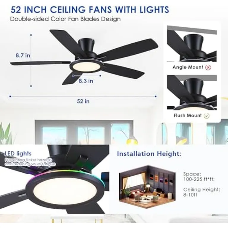 GENERICO Ventilador Techo BYKISTOK 52 RGB Flush Mount