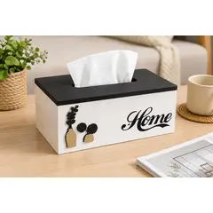 GENERICO - Servilletero Porta Pañuelos De Madera Decorativo Tapa Negra