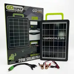 GENERICO - Panel Solar Portátil 20W con Batería 2400mAh + Luz Emergencia USB 12V