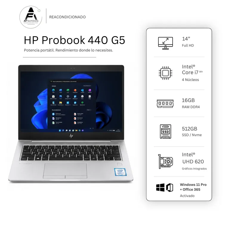 HP Notebook 830 G5 I7 8th 16GB 512GB - Win11 Office - Reacondicionado Profesional