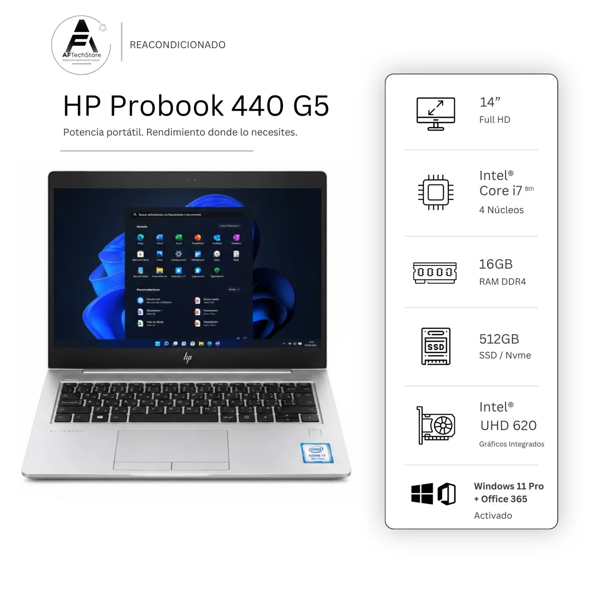 HP - Notebook HP 830 G5 I7 8th 16GB 512GB - Win11 Office - Reacondicionado Profesional