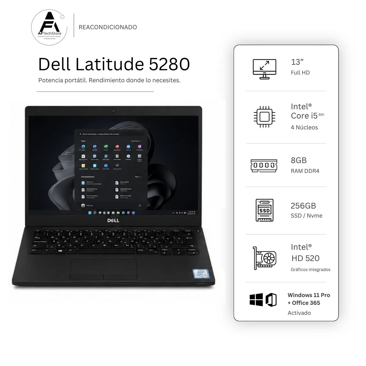 DELL - Notebook DELL 5480 I5 6th 8GB 256GB - Win11 Office - Reacondicionado Profesional