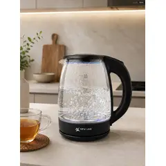 NEW LINE - Hervidor Electrico De Vidrio Capacidad de 2 litros 1500w Color Negro