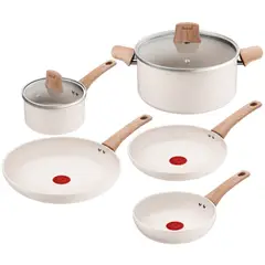 TEFAL - Bateria De Cocina Ceramica Antiadherente Bright 7 PCS Beige