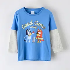 BLUEY - Polera Manga Larga Niño Doble Manga Azul