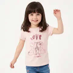 DISNEY - Polera Manga Corta Niña Stitch Love Is Magic Rosado