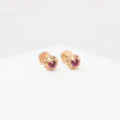 BY LAS CAYETANAS - Aros Abridores Bebé Strass Fucsia Oro 18k Stem
