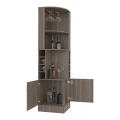 FMFURNITURE - Bar Esquinero 2 Puertas 8 Botelleros Y Portacopas 180,6X46,9X46,9 Cm Café