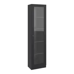 FMFURNITURE - Estante Vitrina 1 Puerta De Vidrio 5 Espacios 180,6 X 45 X 31,4 Cm Negro