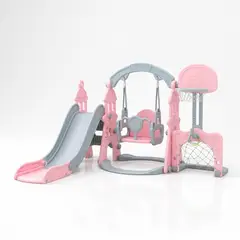 KIDSCOOL - Resbalín Columpio Infantil 5 en 1 Centro De Juegos Rosado