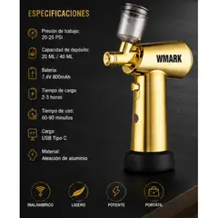 WMARK - Aerógrafo Profesional NG-AB001 Inalámbrico Dorado