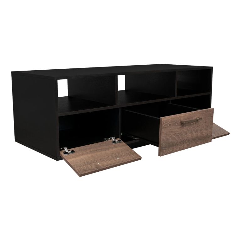 Rack Tv Con Capacidad Hasta 58 1 Cajon y 2 Puertas Negro Y Cafe Oscuro