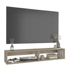 FMFURNITURE - Panel Tv Con Capacidad Hasta 65 Flotante 2 Espacios 26,5X150X32 Cm Café Claro