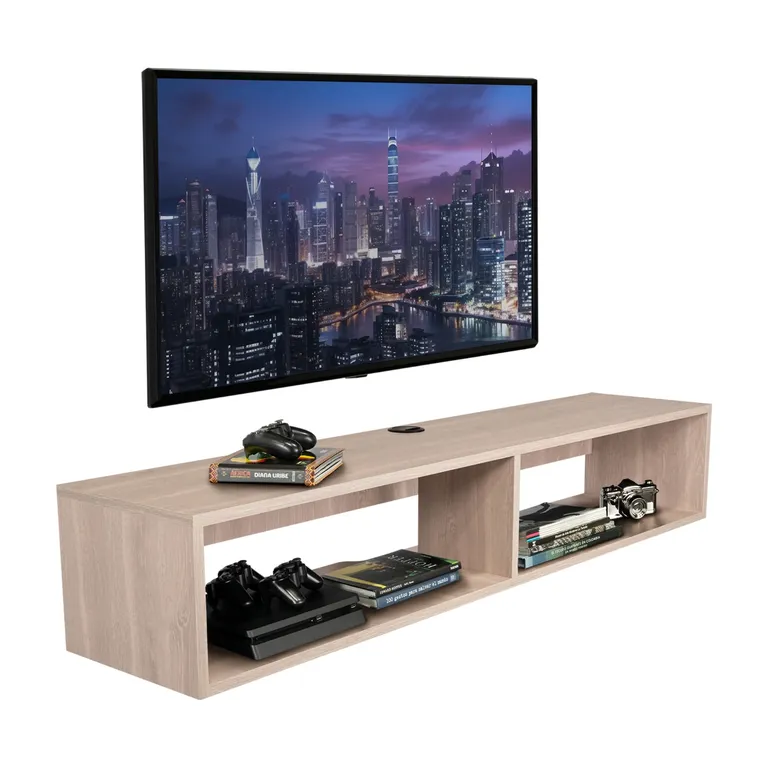 Rack Tv Con Capacidad Hasta 65 Flotante 2 Espacios 26,5X150X32 Cm Beige