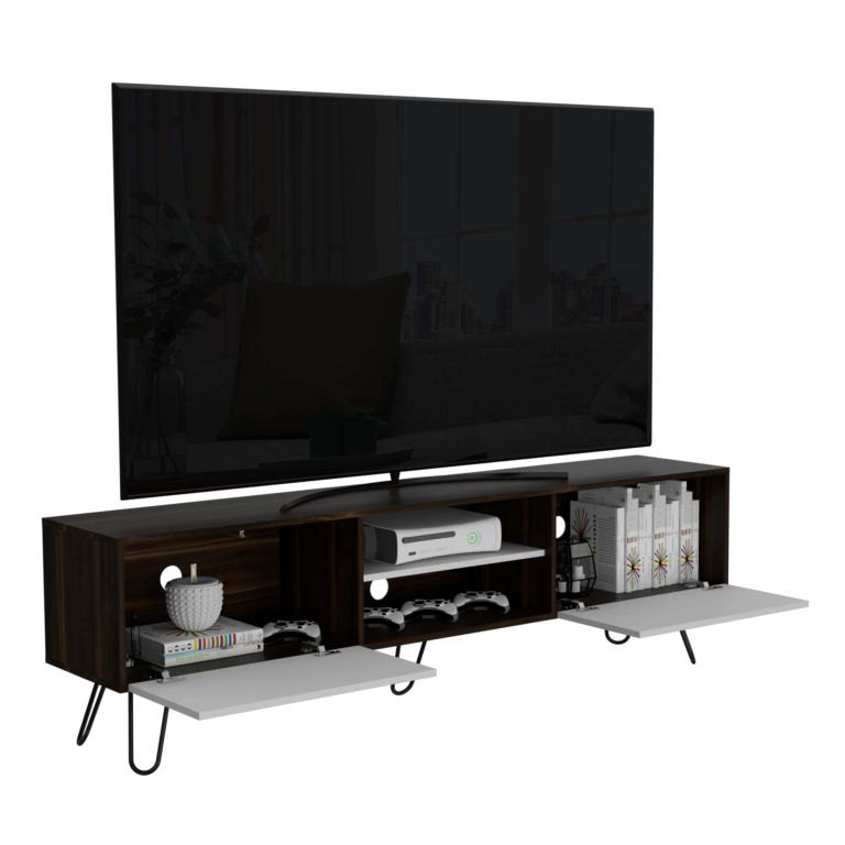 Rack Tv Con Capacidad Hasta 70 52,5 X 180 X 35 Cm Cafe Oscuro Y Blanco