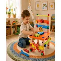 GENERICO - Silla de Actividades y Banco de Herramientas de Madera Montessori 2 en 1